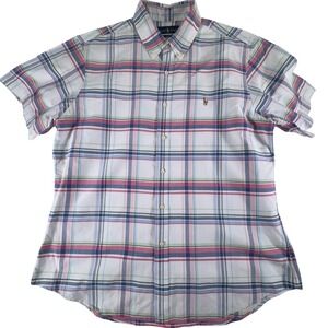 Ralph Lauren Shirt Mens XL Slim Fit Multicolor Button Down Short Sleeve Plaid